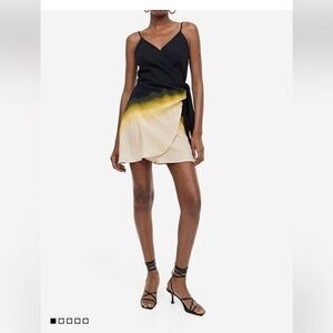 New H& M Cocktail Ombre Wrap Mini Dress Black Yellow Cream Extra Large